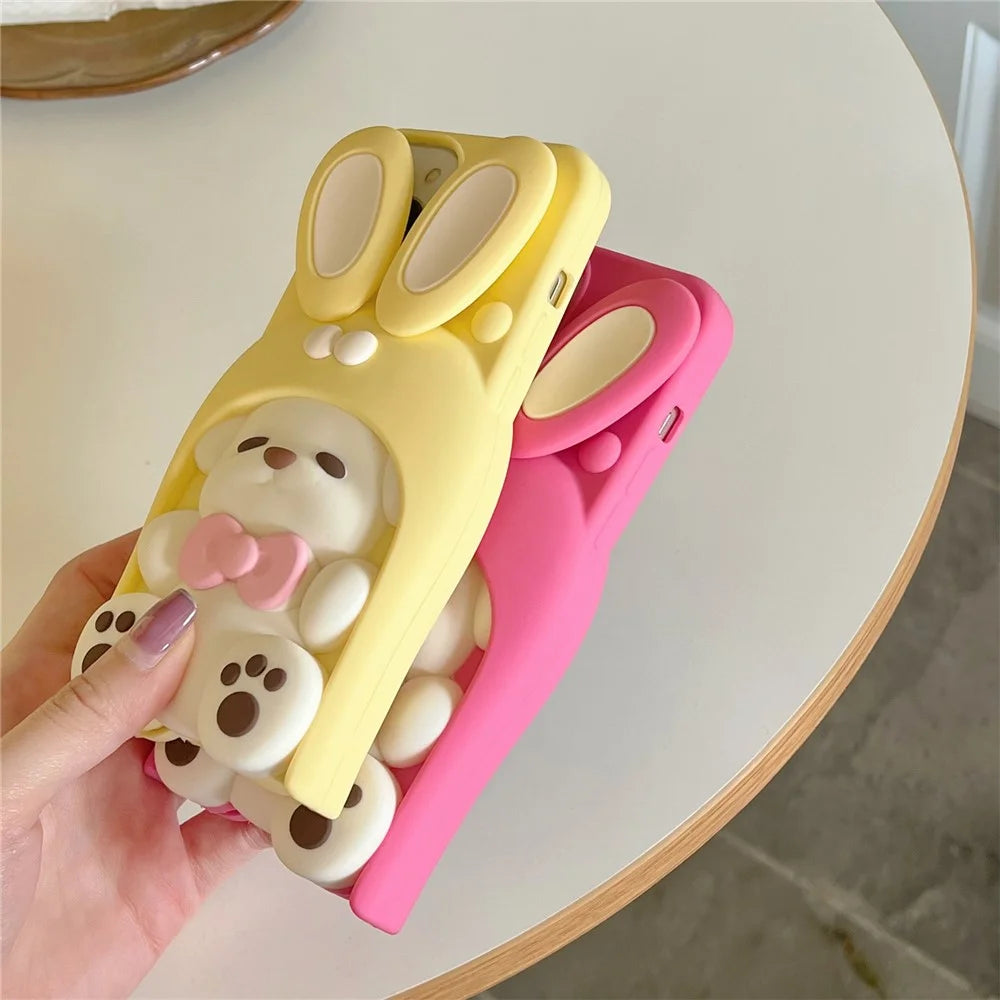 For iPhone 15 Silicone Case Cute Dopamine Dog Design Shockproof Phone Back Cover - Pink - 7