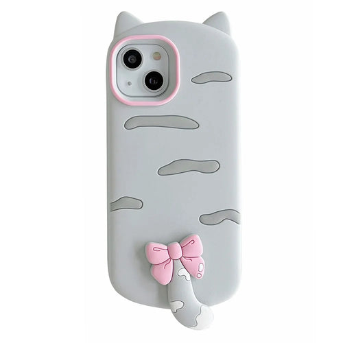 For iPhone 15 Silicone Case Cute Cat Silhouette Design Shockproof Phone Back Cover - 1