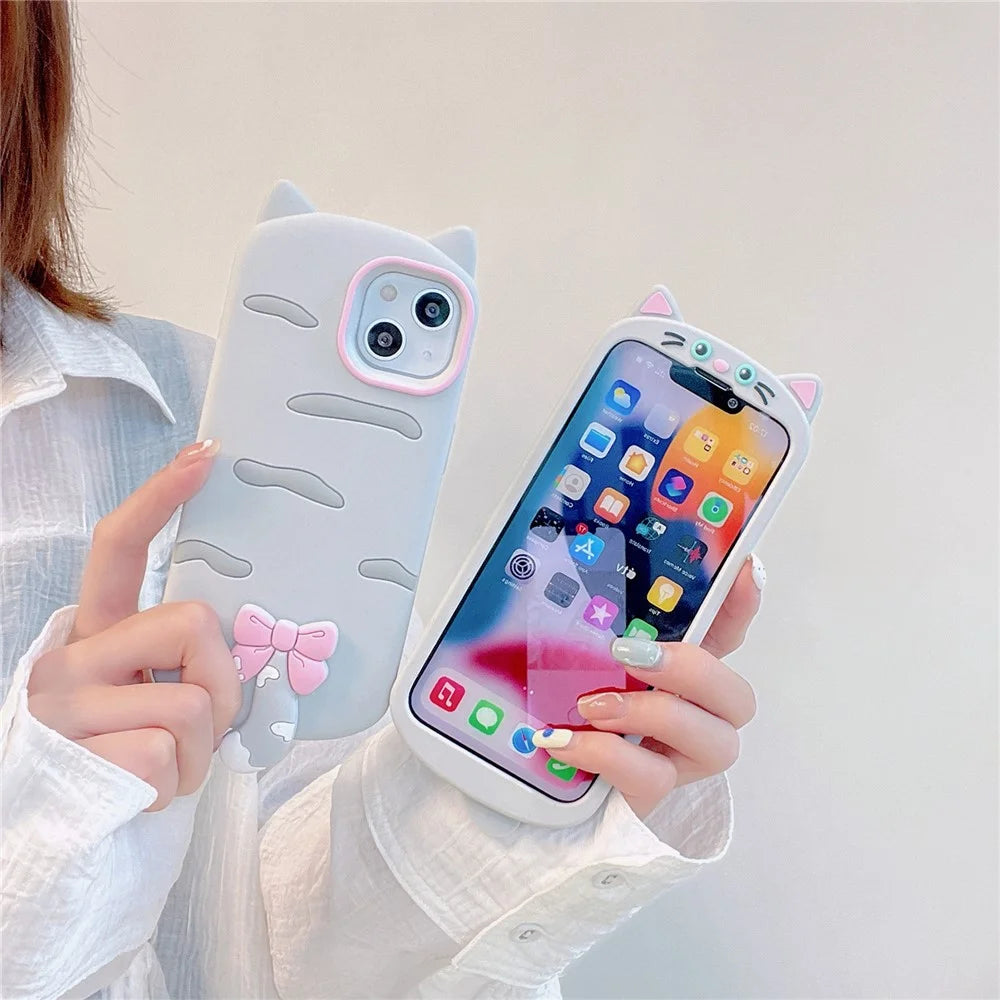 For iPhone 15 Silicone Case Cute Cat Silhouette Design Shockproof Phone Back Cover - 2