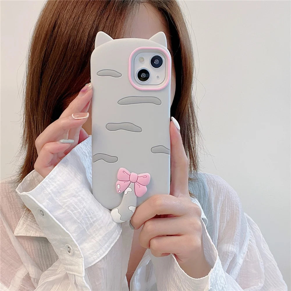 For iPhone 15 Silicone Case Cute Cat Silhouette Design Shockproof Phone Back Cover - 4