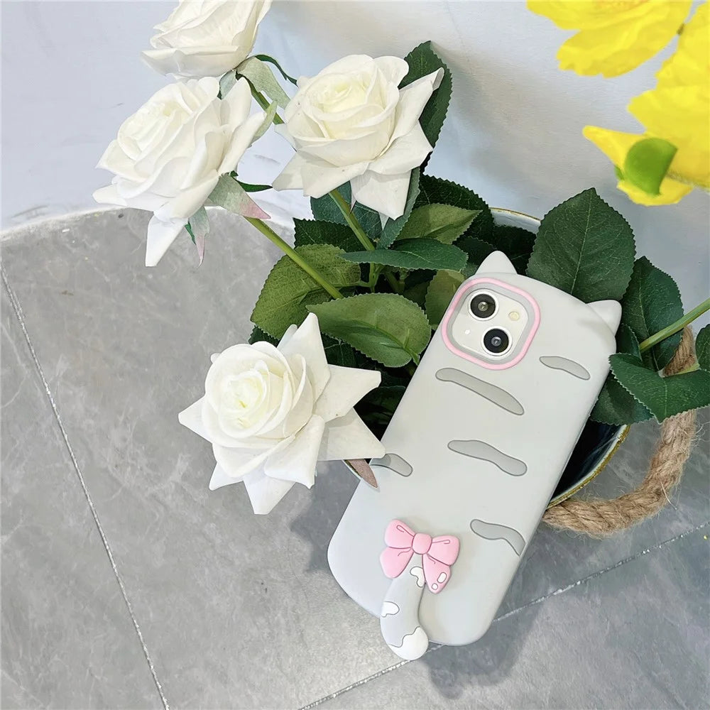 For iPhone 15 Silicone Case Cute Cat Silhouette Design Shockproof Phone Back Cover - 5