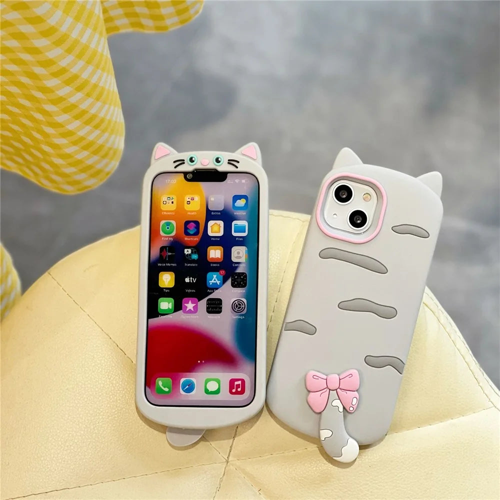 For iPhone 15 Silicone Case Cute Cat Silhouette Design Shockproof Phone Back Cover - 6