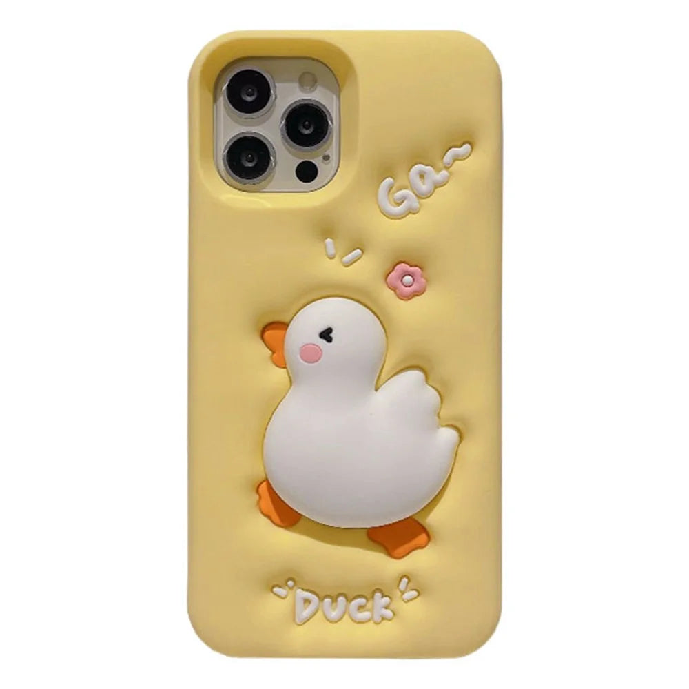 For iPhone 16 Pro Max Silicone Case Cute Expanding Duck Design Shockproof Phone Back Cover - 1