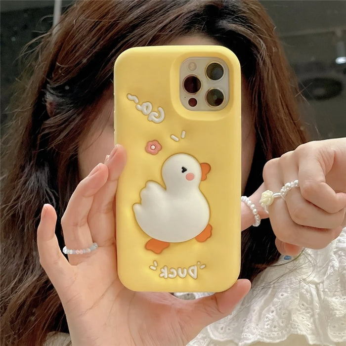 For iPhone 16 Pro Max Silicone Case Cute Expanding Duck Design Shockproof Phone Back Cover - 2