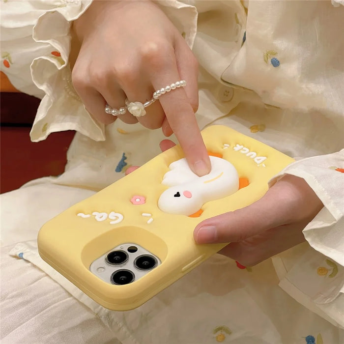For iPhone 16 Pro Max Silicone Case Cute Expanding Duck Design Shockproof Phone Back Cover - 4