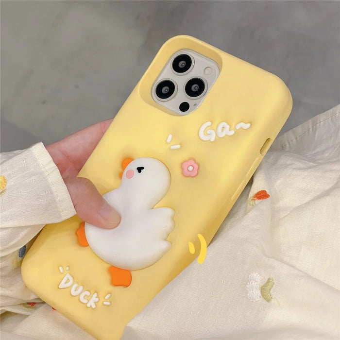 For iPhone 16 Pro Max Silicone Case Cute Expanding Duck Design Shockproof Phone Back Cover - 5