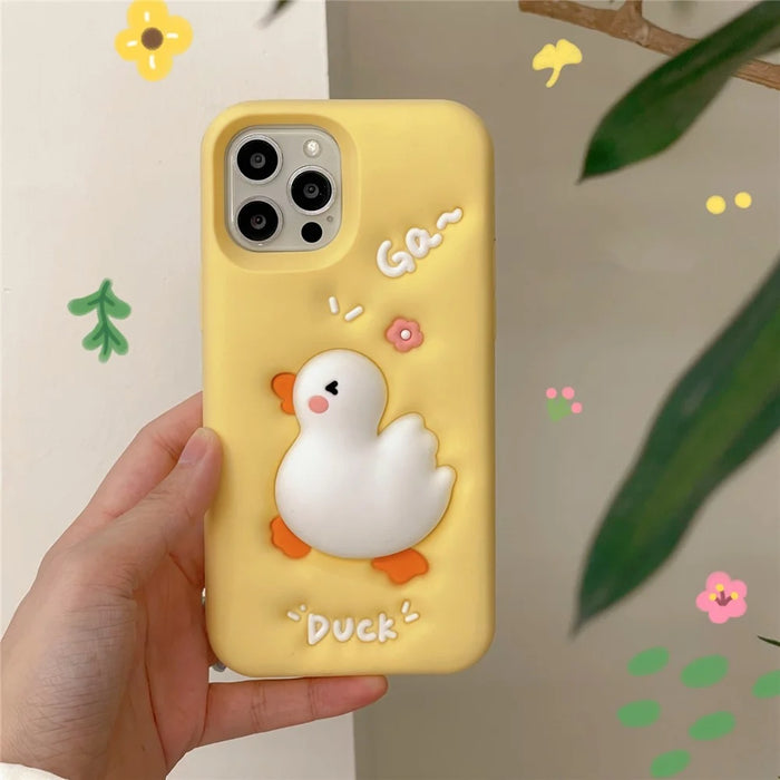 For iPhone 16 Pro Max Silicone Case Cute Expanding Duck Design Shockproof Phone Back Cover - 6