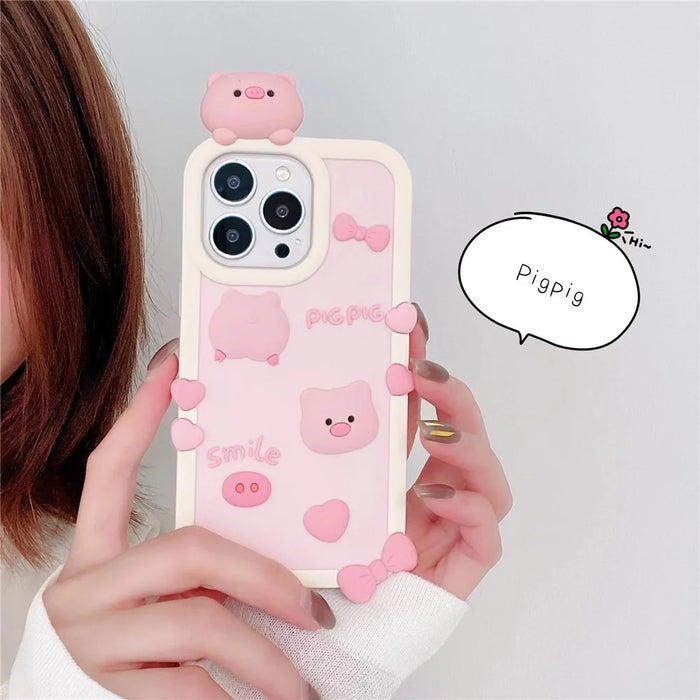 For iPhone 16 Pro Max Silicone Case Cute 3D Pig Design Shockproof Phone Back Cover - 2