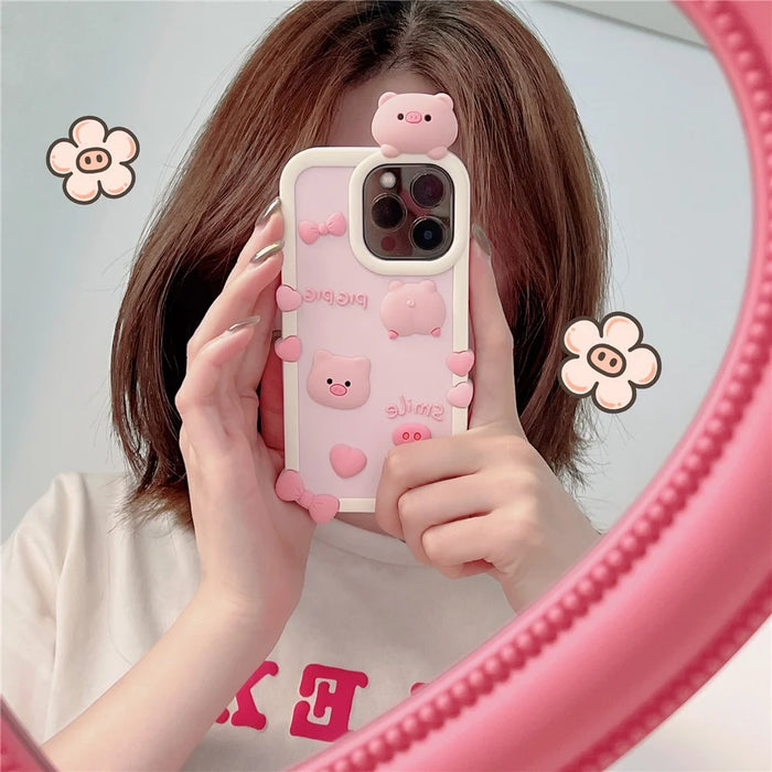For iPhone 16 Pro Max Silicone Case Cute 3D Pig Design Shockproof Phone Back Cover - 3