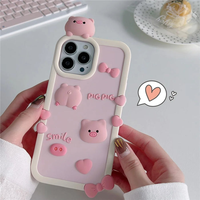 For iPhone 16 Pro Max Silicone Case Cute 3D Pig Design Shockproof Phone Back Cover - 4