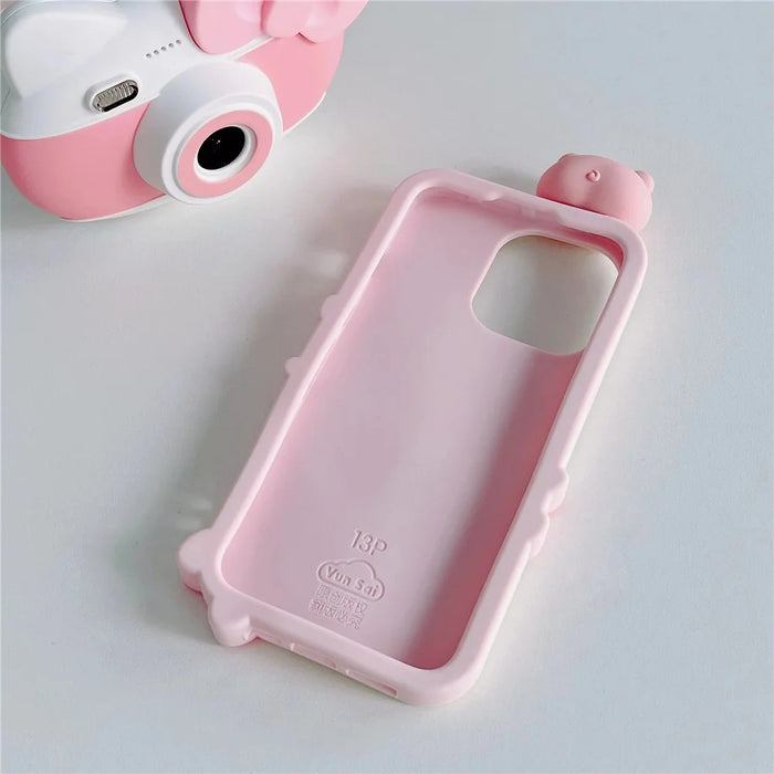For iPhone 16 Pro Max Silicone Case Cute 3D Pig Design Shockproof Phone Back Cover - 7