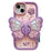 For iPhone 15 Silicone Case Cute Butterfly Kickstand Design Shockproof Phone Back Cover - Purple - 1