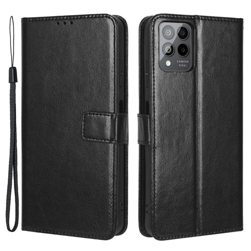 For T-Mobile REVVL 6 Pro 5G 5G / Telekom T Phone Pro 5G / T-Mobile T Phone Pro 5G Crazy Horse Texture PU Leather Shockproof Cover Foldable Stand Wallet Case - Black - 1