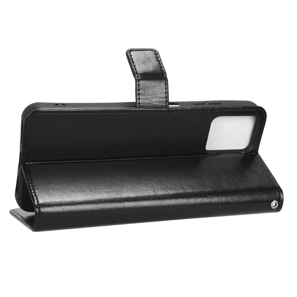 For T-Mobile REVVL 6 Pro 5G 5G / Telekom T Phone Pro 5G / T-Mobile T Phone Pro 5G Crazy Horse Texture PU Leather Shockproof Cover Foldable Stand Wallet Case - Black - 3