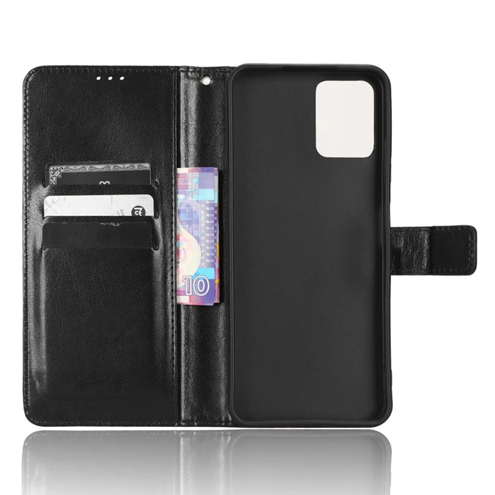For T-Mobile REVVL 6 Pro 5G 5G / Telekom T Phone Pro 5G / T-Mobile T Phone Pro 5G Crazy Horse Texture PU Leather Shockproof Cover Foldable Stand Wallet Case - Black - 4