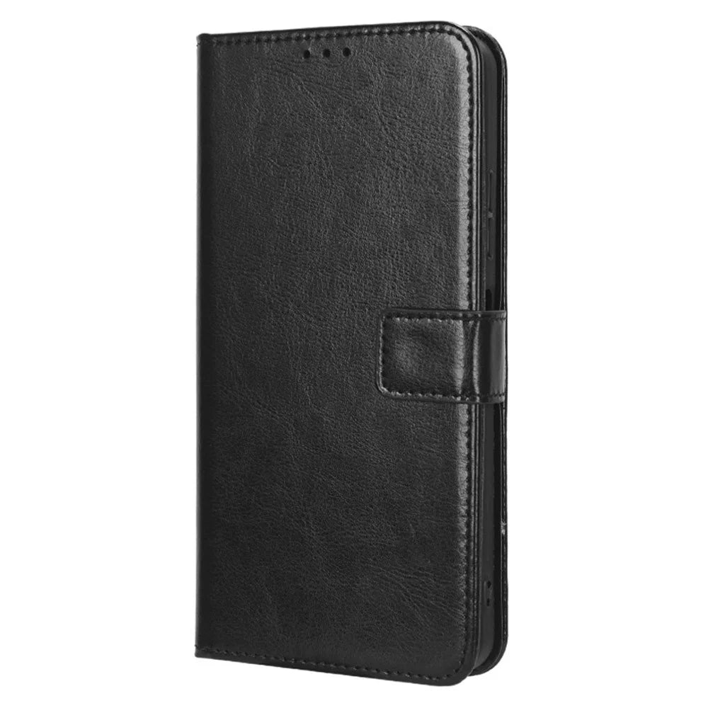 For T-Mobile REVVL 6 Pro 5G 5G / Telekom T Phone Pro 5G / T-Mobile T Phone Pro 5G Crazy Horse Texture PU Leather Shockproof Cover Foldable Stand Wallet Case - Black - 6