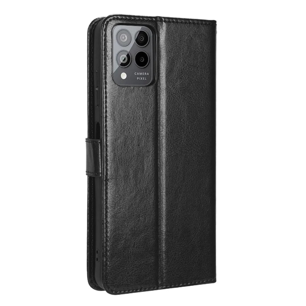 For T-Mobile REVVL 6 Pro 5G 5G / Telekom T Phone Pro 5G / T-Mobile T Phone Pro 5G Crazy Horse Texture PU Leather Shockproof Cover Foldable Stand Wallet Case - Black - 7