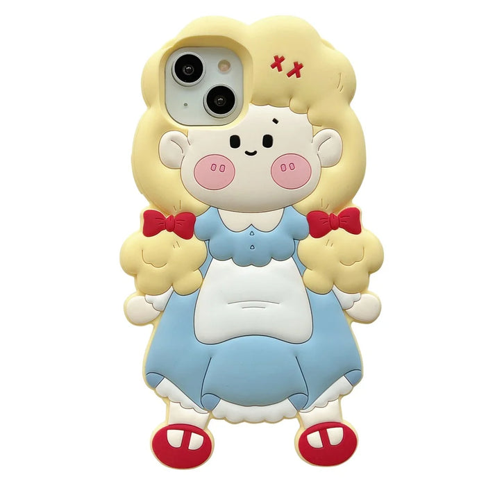 For iPhone 15 Silicone Case Cute Blonde Girl Design Shockproof Phone Back Cover - 1