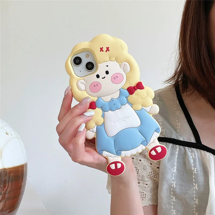 For iPhone 15 Silicone Case Cute Blonde Girl Design Shockproof Phone Back Cover - 4