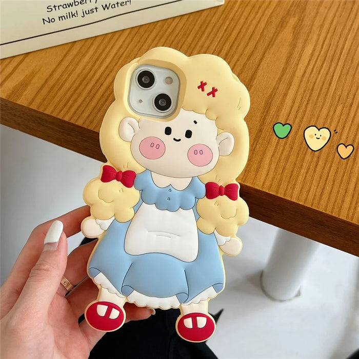 For iPhone 15 Silicone Case Cute Blonde Girl Design Shockproof Phone Back Cover - 5