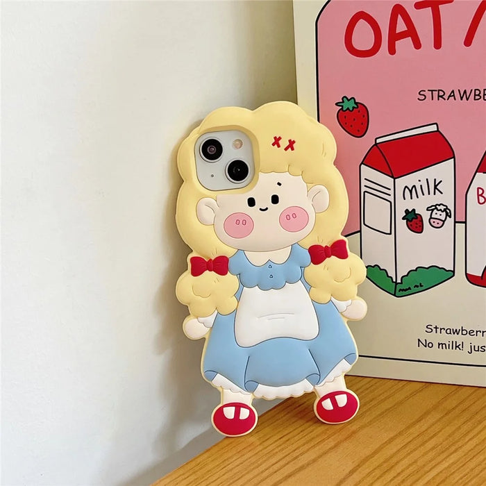 For iPhone 15 Silicone Case Cute Blonde Girl Design Shockproof Phone Back Cover - 6