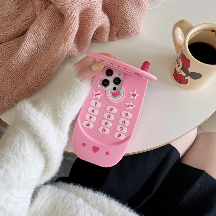 For iPhone 16 Pro Max Silicone Case Cute Pink Design Phone Back Cover with Lens Cover Kickstand Mirror - 2