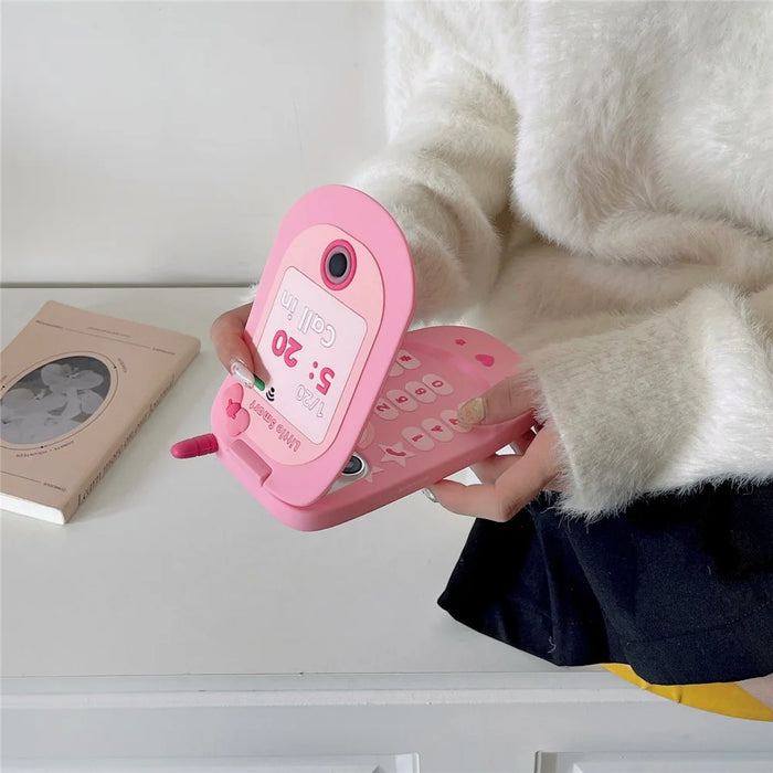 For iPhone 16 Pro Max Silicone Case Cute Pink Design Phone Back Cover with Lens Cover Kickstand Mirror - 7