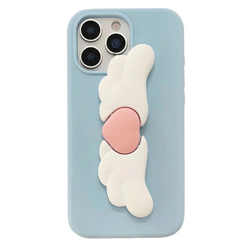 For iPhone 16 Pro Max Silicone Case Cute Wing Kickstand Design Shockproof Phone Back Cover - 1