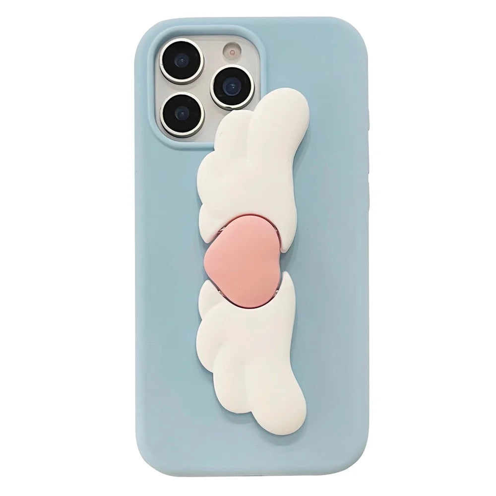 For iPhone 16 Pro Max Silicone Case Cute Wing Kickstand Design Shockproof Phone Back Cover - 1