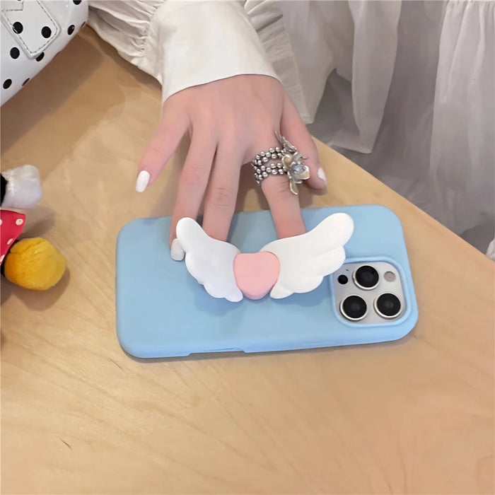 For iPhone 16 Pro Max Silicone Case Cute Wing Kickstand Design Shockproof Phone Back Cover - 5
