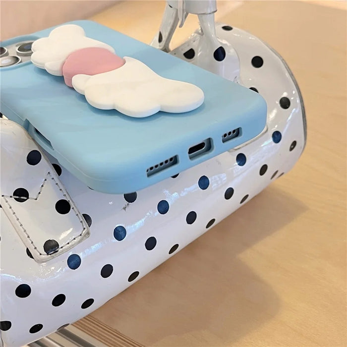 For iPhone 16 Pro Max Silicone Case Cute Wing Kickstand Design Shockproof Phone Back Cover - 6