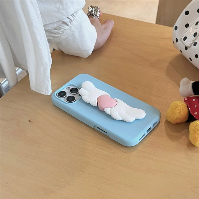 For iPhone 16 Pro Max Silicone Case Cute Wing Kickstand Design Shockproof Phone Back Cover - 7
