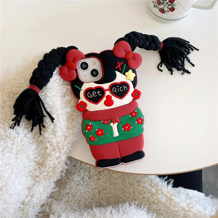 For iPhone 15 Silicone Case Cute Northeast Girl Design Shockproof Phone Back Cover - 2