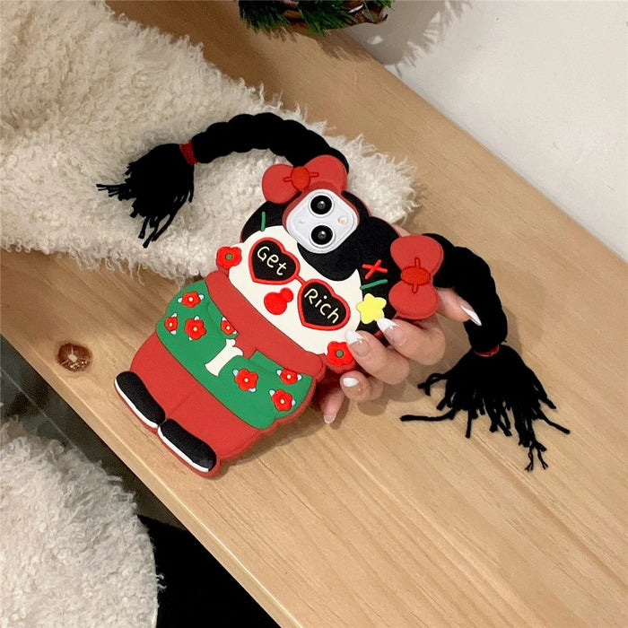 For iPhone 15 Silicone Case Cute Northeast Girl Design Shockproof Phone Back Cover - 6