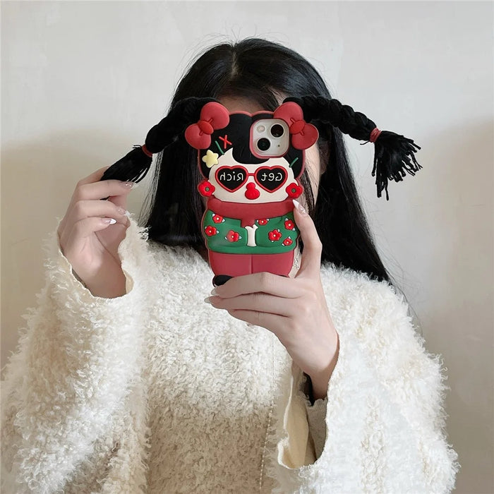 For iPhone 15 Silicone Case Cute Northeast Girl Design Shockproof Phone Back Cover - 7