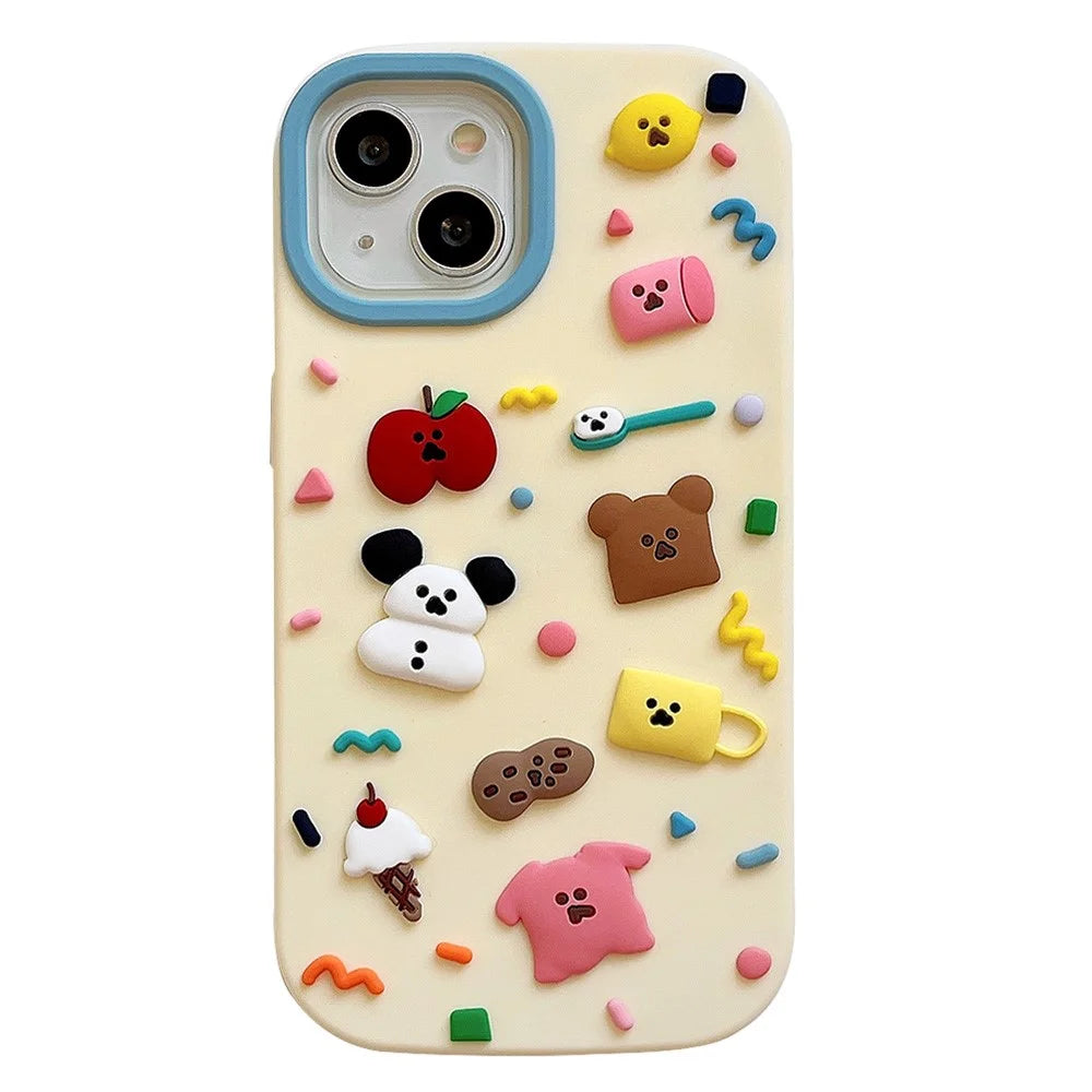 For iPhone 15 Silicone Case Cute 3D Cartoon Fragment Design Shockproof Phone Back Cover - 1