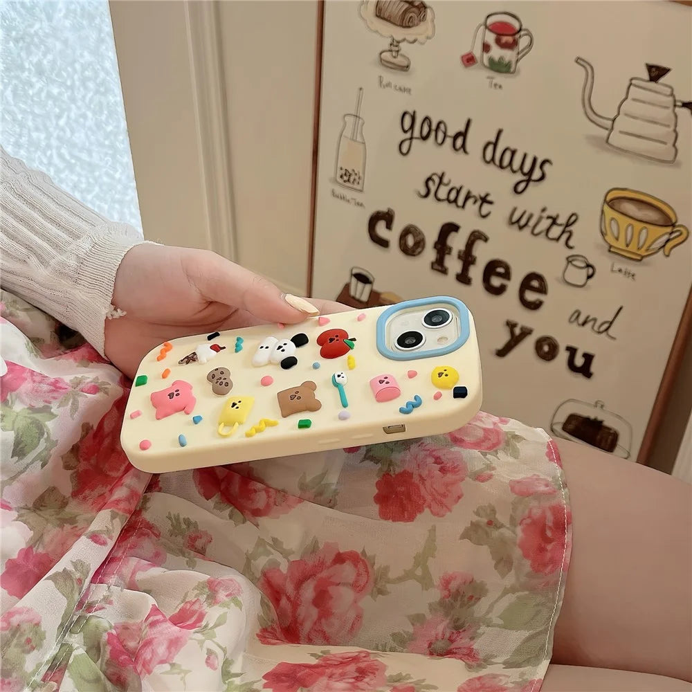 For iPhone 15 Silicone Case Cute 3D Cartoon Fragment Design Shockproof Phone Back Cover - 3