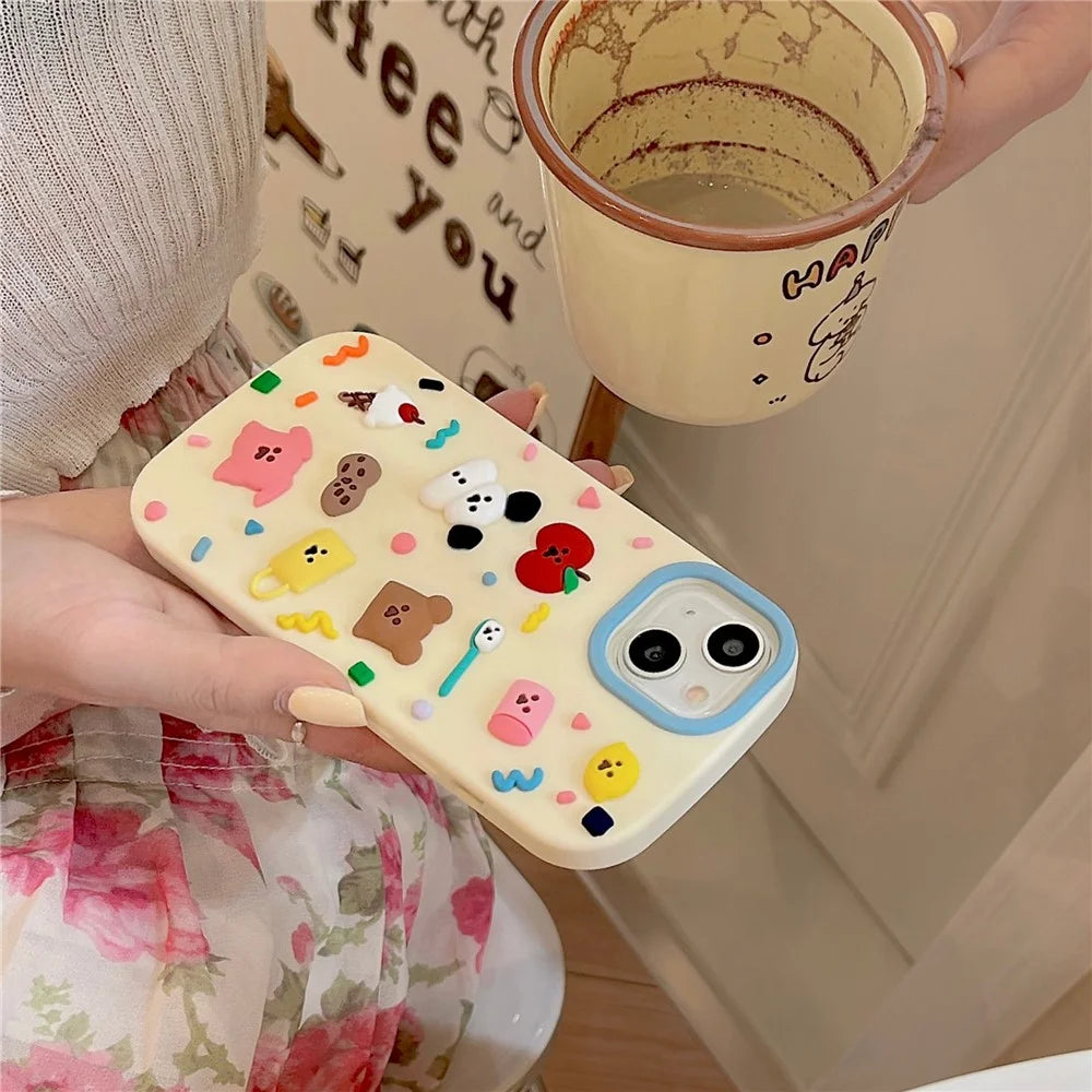 For iPhone 15 Silicone Case Cute 3D Cartoon Fragment Design Shockproof Phone Back Cover - 4
