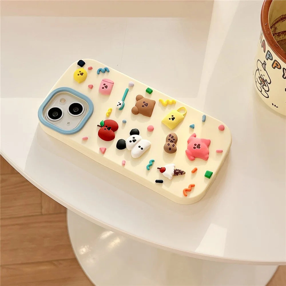 For iPhone 15 Silicone Case Cute 3D Cartoon Fragment Design Shockproof Phone Back Cover - 6