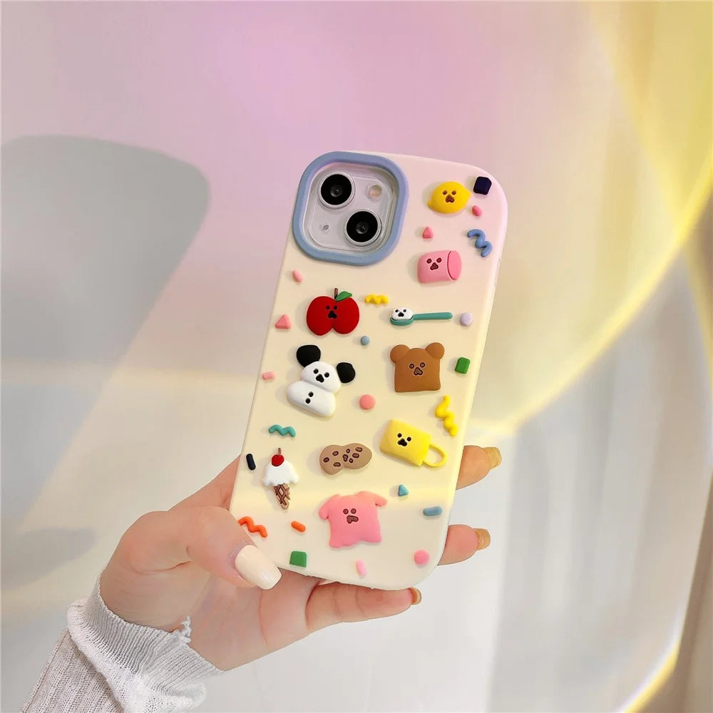 For iPhone 15 Silicone Case Cute 3D Cartoon Fragment Design Shockproof Phone Back Cover - 7