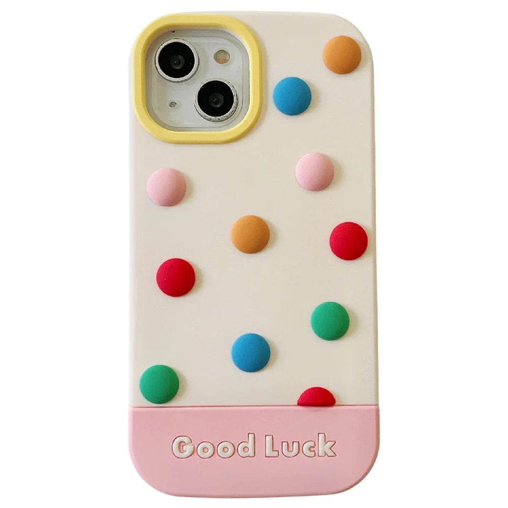 For iPhone 15 Silicone Case Cute 3D Colorful Beans Design Shockproof Phone Back Cover - 1