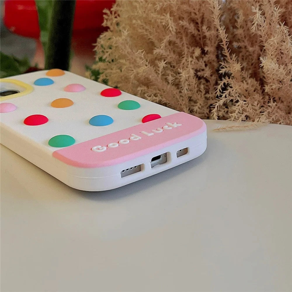 For iPhone 15 Silicone Case Cute 3D Colorful Beans Design Shockproof Phone Back Cover - 6