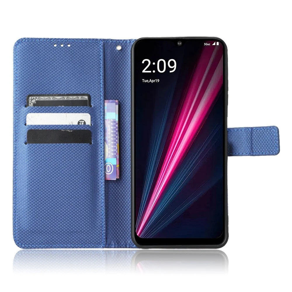For T-Mobile REVVL 6 Pro 5G 5G / Telekom T Phone Pro 5G / T-Mobile T Phone Pro 5G Diamond Texture PU Leather Shockproof Case Flip Stand Phone Wallet Cover - Blue - 2