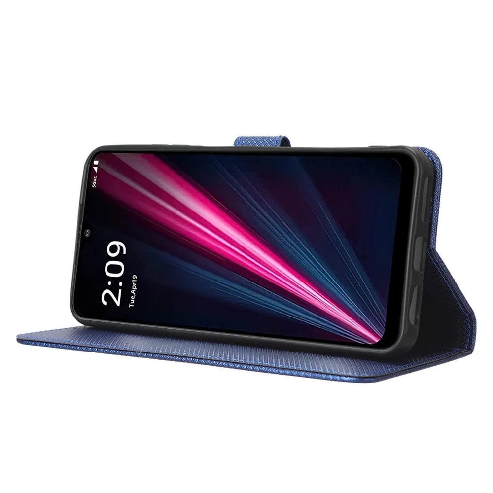For T-Mobile REVVL 6 Pro 5G 5G / Telekom T Phone Pro 5G / T-Mobile T Phone Pro 5G Diamond Texture PU Leather Shockproof Case Flip Stand Phone Wallet Cover - Blue - 3