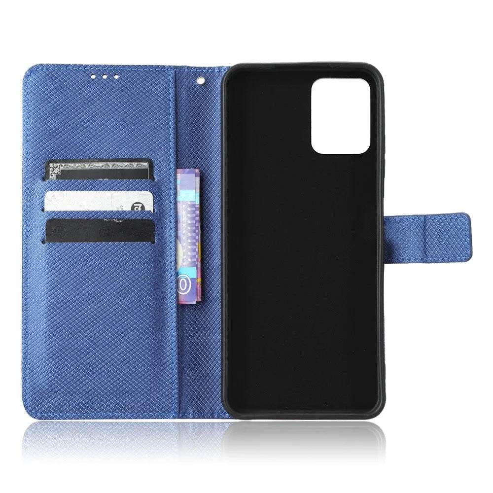 For T-Mobile REVVL 6 Pro 5G 5G / Telekom T Phone Pro 5G / T-Mobile T Phone Pro 5G Diamond Texture PU Leather Shockproof Case Flip Stand Phone Wallet Cover - Blue - 4