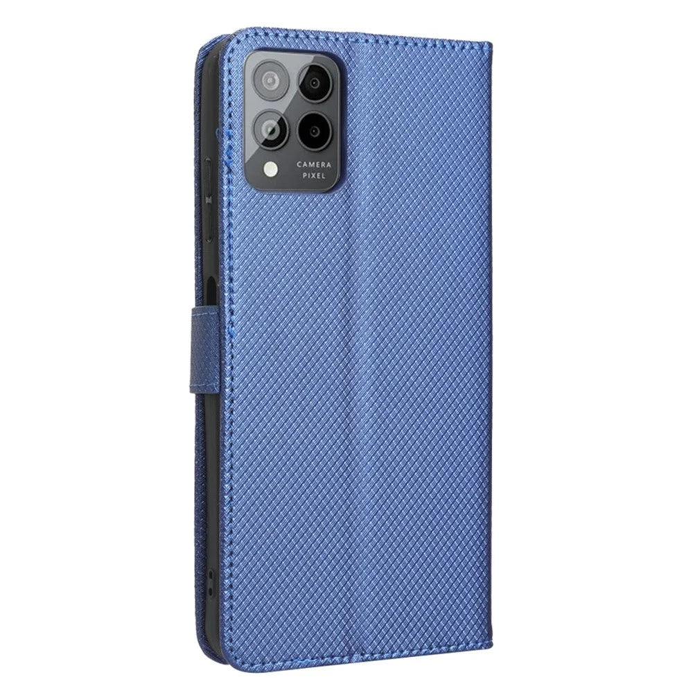 For T-Mobile REVVL 6 Pro 5G 5G / Telekom T Phone Pro 5G / T-Mobile T Phone Pro 5G Diamond Texture PU Leather Shockproof Case Flip Stand Phone Wallet Cover - Blue - 6