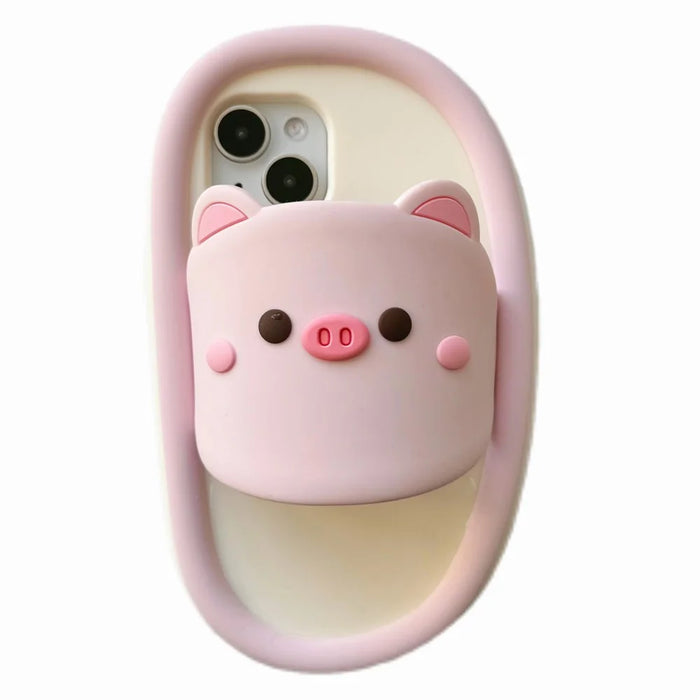 For iPhone 15 Silicone Case Cute Pig Slipper Design Shockproof Phone Back Cover - 1