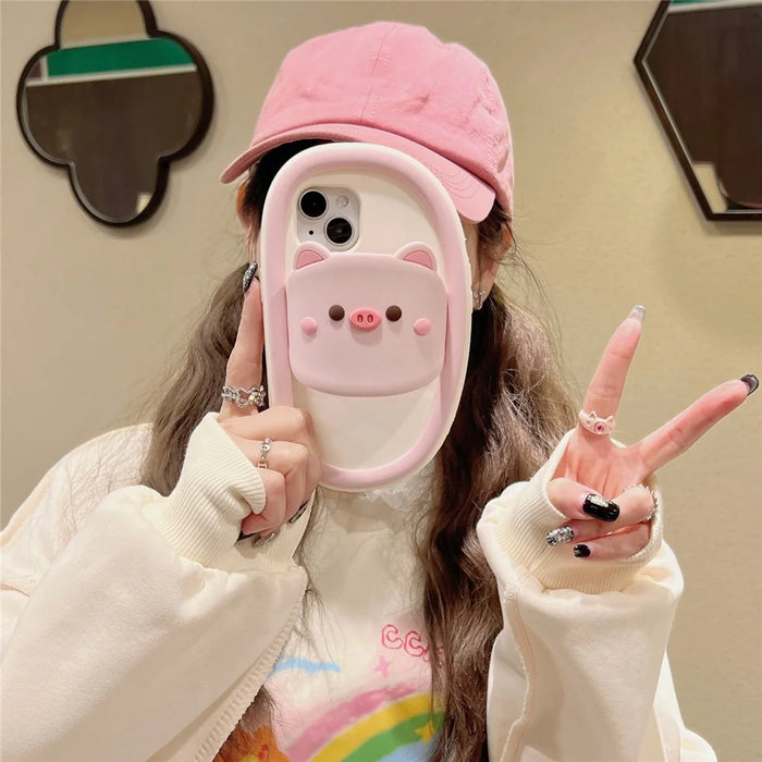 For iPhone 15 Silicone Case Cute Pig Slipper Design Shockproof Phone Back Cover - 2