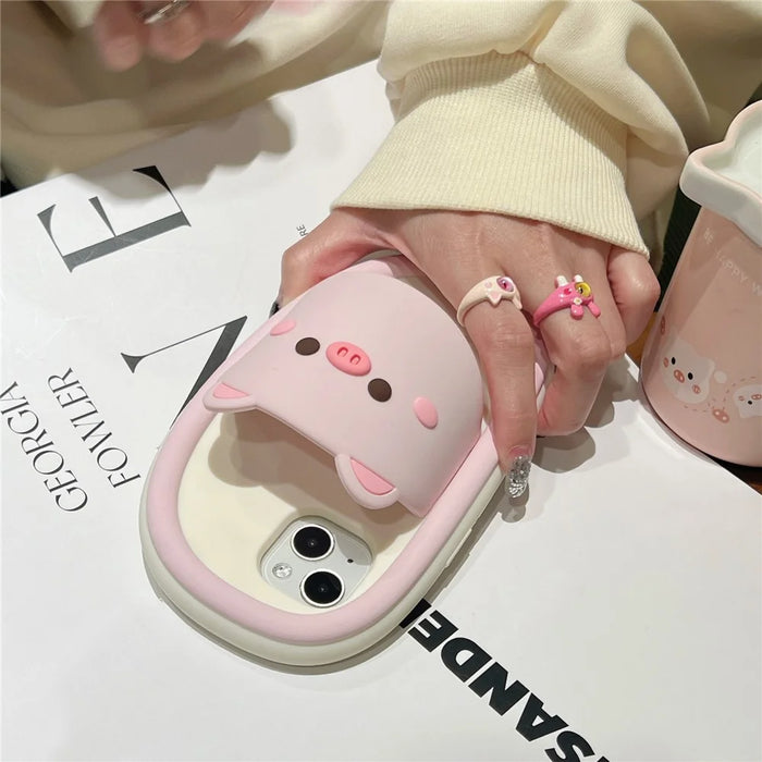 For iPhone 15 Silicone Case Cute Pig Slipper Design Shockproof Phone Back Cover - 5