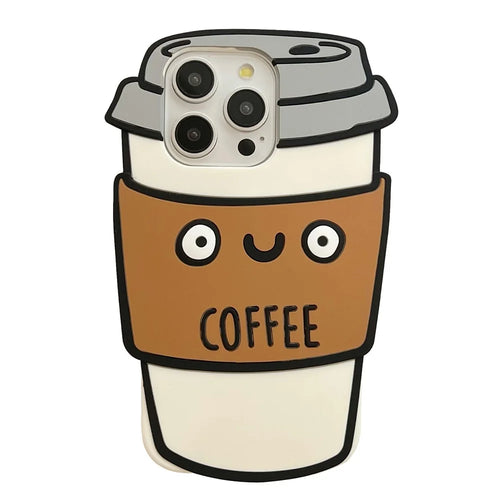 For iPhone 16 Pro Max Silicone Case Cute Coffee Cup Design Shockproof Phone Back Cover - 1